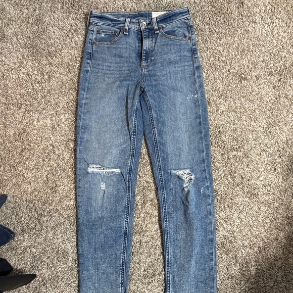 rag & bone Classic Blue Ripped Skinny Jeans - Picture 1 of 4